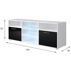 ATLANTIC KORA Meuble TV Contemporain Blanc Et Noir Brillant - L 150 Cm -ATLANTIC Soldes 57866648 3